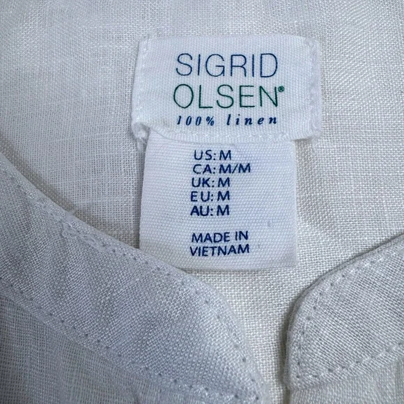 SIGRID OLSEN Linen Tunic Top MEDIUM White Beach Pockets Resortwear Lagenlook - Picture 3 of 9